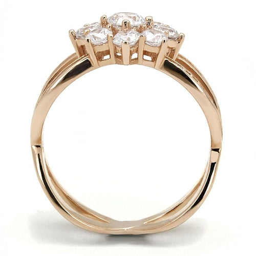 Anel Prata 925 Ouro Rose com CZ AAA Transparente - TS586