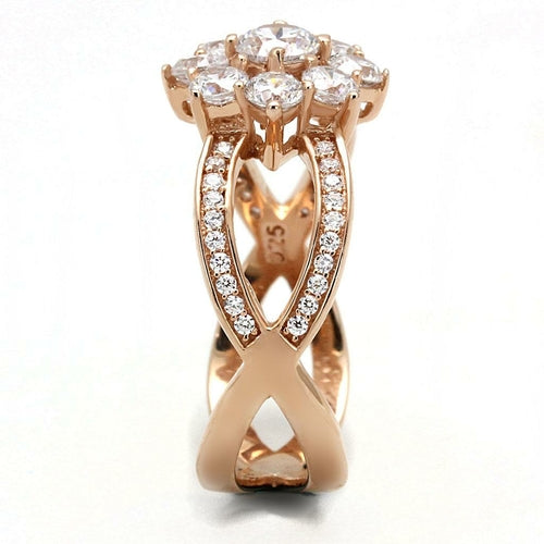 Anel Prata 925 Ouro Rose com CZ AAA Transparente - TS586