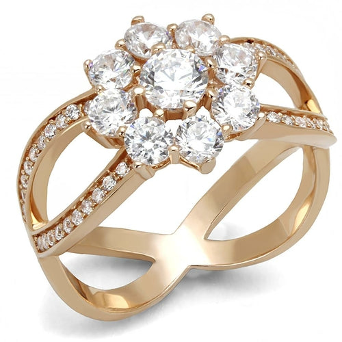 Anel Prata 925 Ouro Rose com CZ AAA Transparente - TS586