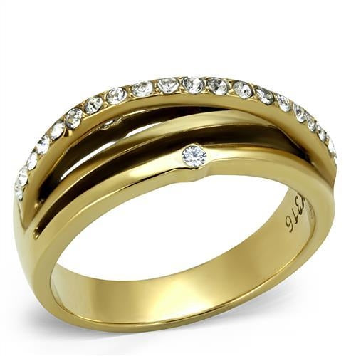 Anel Aço Inoxidável Ouro IP com Cristal Top Grade - TK2611